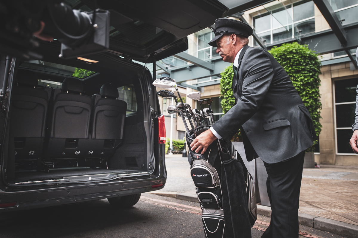 Mercedes with golf clubs 